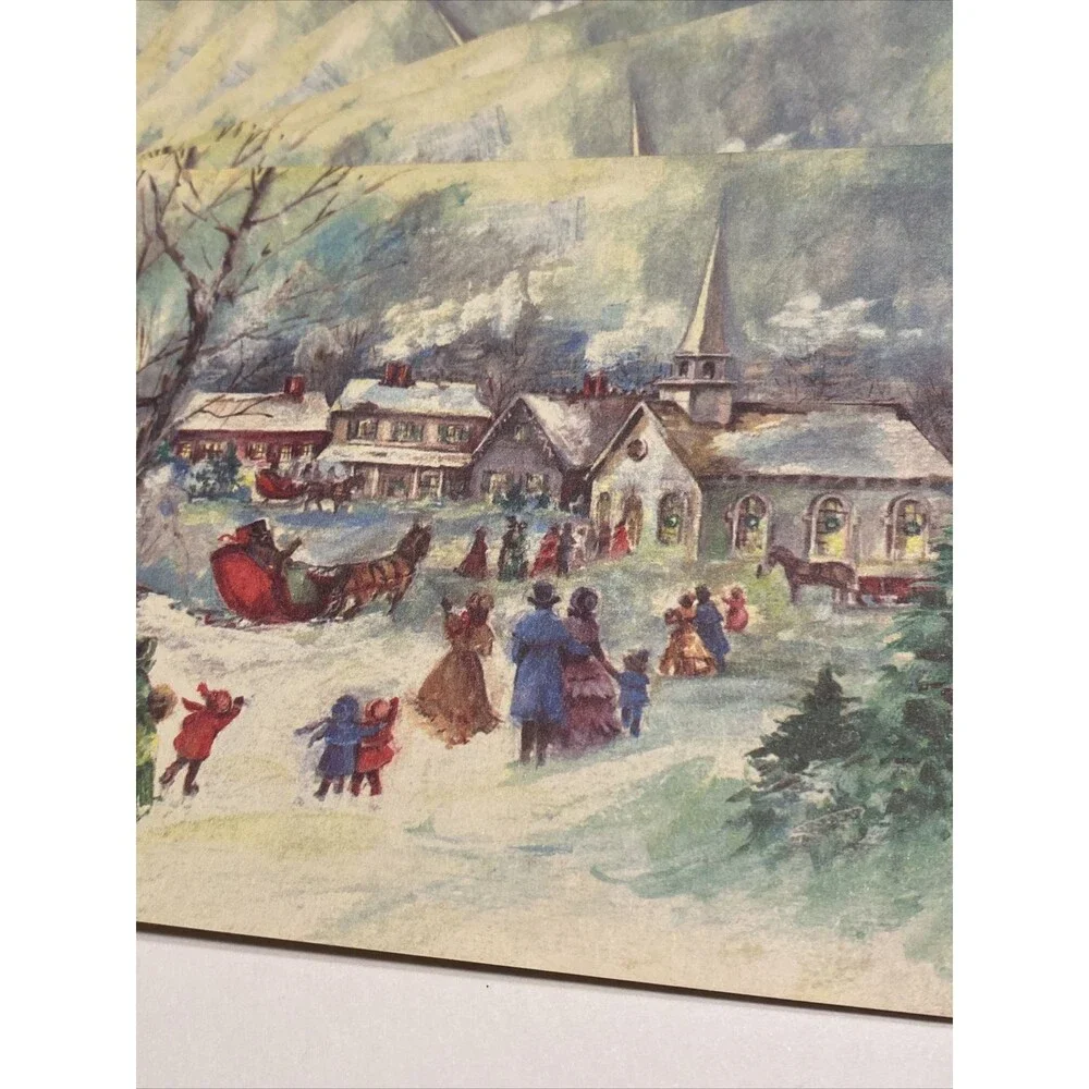 Vintage Christmas Card CHURCH WINTER HOLIDAY SCENE Sleigh Christmas Impressions